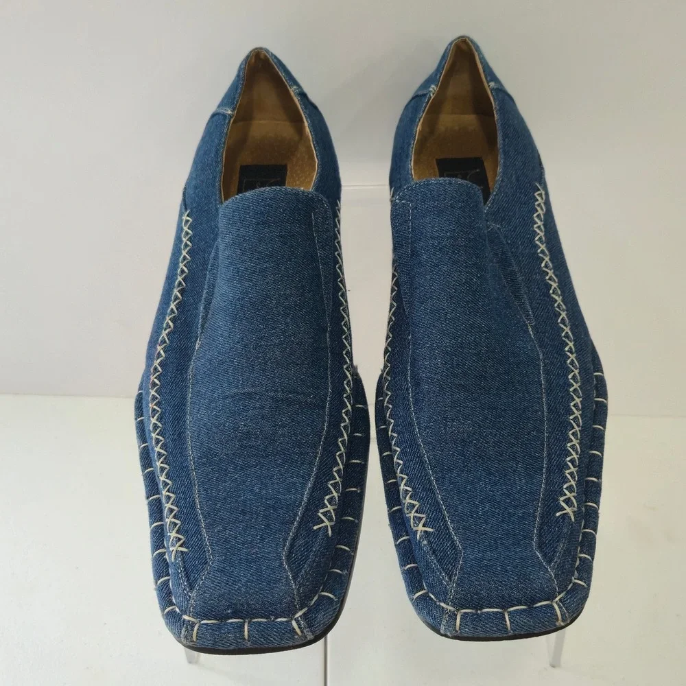 Majestic Collection Mens Denim Loafers Blue Square Toe Contrast Stitch 8 80900